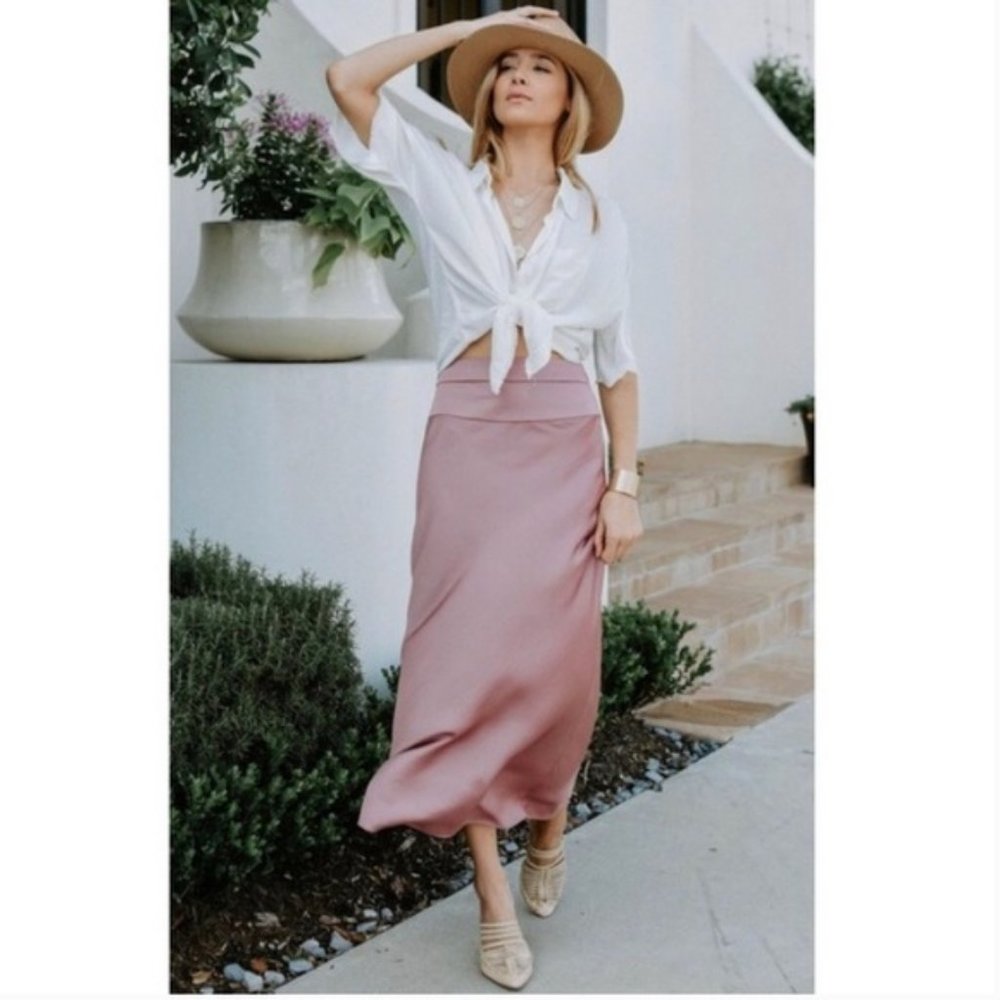 Free People Dawn Normani Bias Satin Midi Skirt NWT